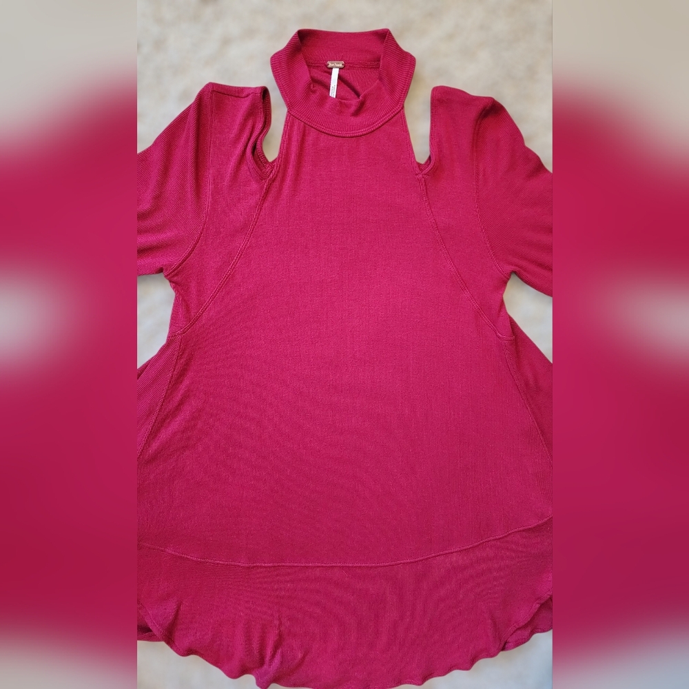 Free People XS Cold Shoulder Mock Neck Peplum Top Extra Small Boho Sheik - Picture 5 of 10